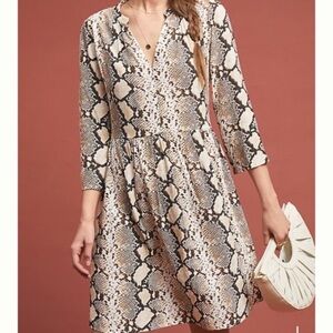 Maeve Anthropologie Juno Snake Print Dress - Beige Brown Neutral - Medium - NWT